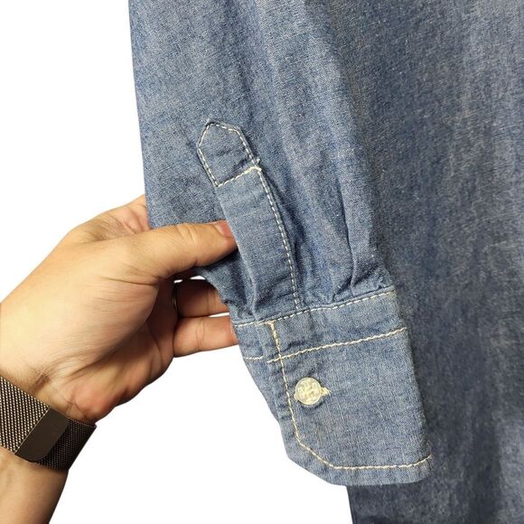 Tory Burch Blue Chambray Ruffle Collar Shirt Dress - Size XS - Picture 5 of 14